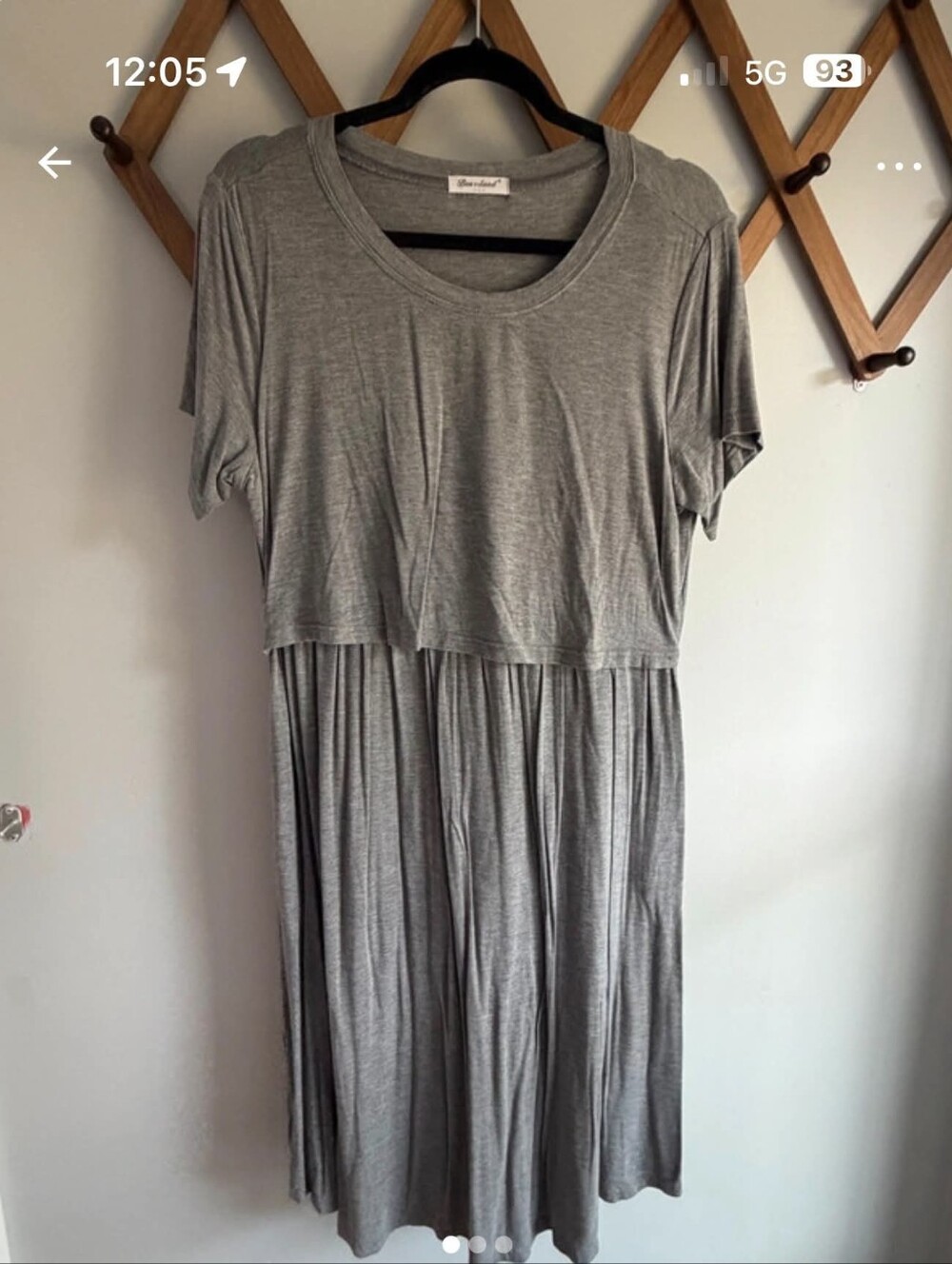 Bearsland Nursing Gray Short-Sleeve Midi Dress W/Pockets